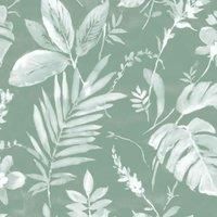 Muriva Eden Tane Leaf Tropical Watercolour Wallpaper Green L98904