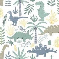 Muriva Dino Forest Kids Wallpaper Blue Duck Egg