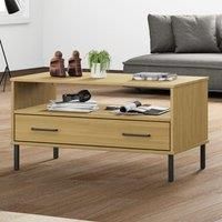 Coffee Table with Metal Legs Brown 85x50x45cm Solid Wood OSLO