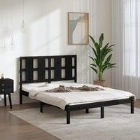Bed Frame Black Solid Wood Pine 140x190 cm