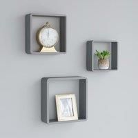 Wall Cube Shelves 3 pcs Grey MDF