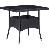 Outdoor Dining Table Black Poly Rattan and Glass