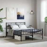 Metal Bed Frame with Headboard and Footboard Black 120x190 cm Small Double
