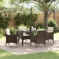 5 Piece Garden Dining Set with Cushions Brown Poly Rattan