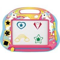 LEXIBOOK Multicolor Magic Magnetic Unicorn Drawing Board, Artistic Creative Toy for Girls, Stylus Pen and Stamps, Pink/Blue, CRUNI550