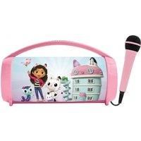 Lexibook, Gabby/'s Dollhouse, Wireless light speaker with microphone, Stereo sound, Karaoke function, USB and SD card ports, Rechargeable battery, Carrying handle, Pink, BTP585GDHZ
