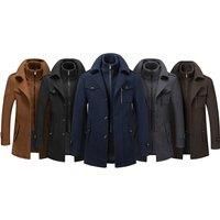 Mens Woollen Coat With Double Collar In Five Colours - Black