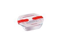 Pyrex Microwave Safe Classic Sqaure Glass Dish with Vented Lid 0.35L - Red