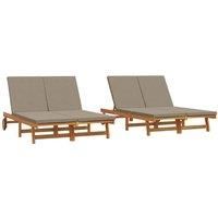 Double Sun Lounger with Wheels and Cushion - Solid Acacia Wood