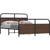 Metal Bed Frame without Mattress Brown Oak 150x200 cm King Size