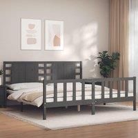 Bed Frame with Headboard Grey 200x200 cm Solid Wood