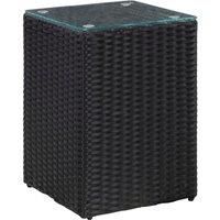 Side Table with Glass Top Black 35x35x52 cm Poly Rattan