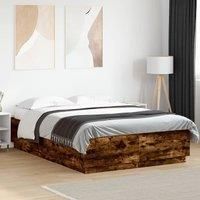 Bed Frame with LED without Mattress Smoked Oak 150x200 cm King Size