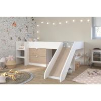 Isabelle & Max Vena European Single (90 x 200cm) Mid Sleeper Bed with Drawer and Shelves White