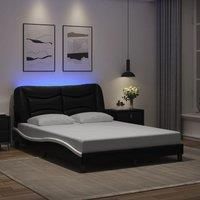 Bed Frame with LED without Mattress Black and White 140x200 cm