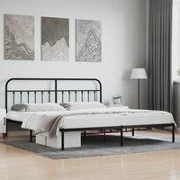 Metal Bed Frame with Headboard Black 193x203 cm