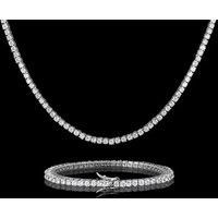 Diamond Tennis Necklace And Bracelet Set 3Mm - White Gold