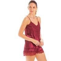Lady Olga Women's English Made Satin Lace Camisole Set with French Knickers in Burgundy | Size: 18-20