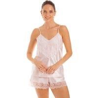 Lady Olga Women's English Made Satin Lace Camisole Set with French Knickers in Pale Pink | Size: 8-10