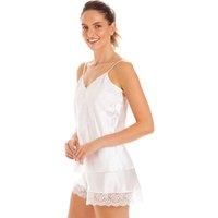 Lady Olga Women's English Made Satin Lace Camisole Set with French Knickers in White | Size: 18-20