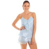 Lady Olga Women's English Made Satin Lace Camisole Set with French Knickers in Pale Blue | Size: 8-10