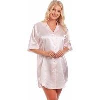 Lady Olga Women's British Made Satin Short Sleeved Nightshirt in Pale Pink | Size: 22-24