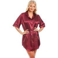 Lady Olga Women's British Made Satin Short Sleeved Nightshirt in Burgundy | Size: 22-24