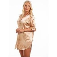 Lady Olga Women's British Made Satin Short Sleeved Nightshirt in Gold | Size: 10-12