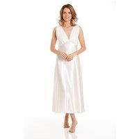Lady Olga Women's English Made Long Satin Nightdress with Lace Built Up Shoulder in Ivory | Size: 10-12
