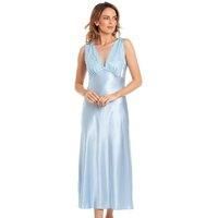 Lady Olga Women's English Made Long Satin Nightdress with Lace Built Up Shoulder in Pale Blue | Size: 22-24