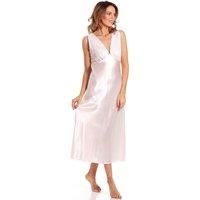 Lady Olga Women's English Made Long Satin Nightdress with Lace Built Up Shoulder in Pale Pink | Size: 8-10