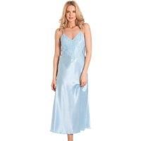 Lady Olga Women's English Made Long Nightdress with Deep Lace Detail in Pale Blue | Size: 8-10