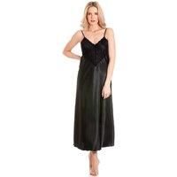 Lady Olga Women's English Made Long Nightdress with Deep Lace Detail in Black | Size: 18-20