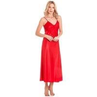 Lady Olga Women's English Made Long Nightdress with Deep Lace Detail in Red | Size: 8-10
