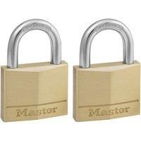 Master Lock 140EURT Pack of 2 Key Padlocks with Brass Body, Gold, 6 x 4 x 1,3 cm