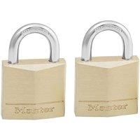 Master Lock 130EURD Pack of 2 Key Padlocks with Brass Body, Gold, 4,9 x 3 x 1,2 cm