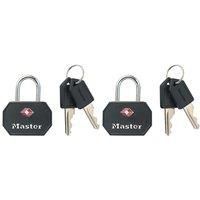 Master Lock 4681EURTBLK Pack of 2 Key Travel Padlocks TSA Certified, Black, 4 x 3 x 2,2 cm