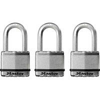 MASTER LOCK Heavy Duty Padlock [Key] [Laminated Steel] [Weatherproof] [Medium Shackle] [Pack of 3] M5EURTRILF - Best Used for Storage Units, Sheds, Garages, Fences