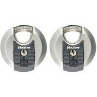 MASTER LOCK Heavy Duty Disc Padlock [Key] [Stainless Steel] [Outdoor] [Pack of 2] M40EURT - Best Used for Storage Units, Sheds, Garages, Trailers and More