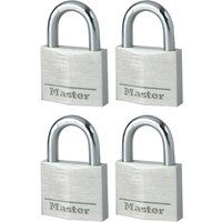 Master Lock 9140EURQNOP Pack of 4 Key Padlocks in Aluminium, Grey, 4 x 5.9 x 1.3 cm