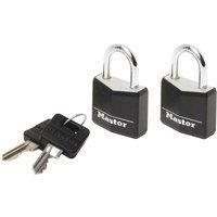 Master Lock 9120EURTBLK Pack of 2 Key Padlocks in Aluminium with Vinyl Cover, Black, 2 x 3.4 x 1.4 cm