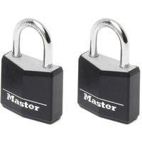 Master Lock 9130EURTBLK Pack of 2 Key Padlocks in Aluminium with Vinyl Cover, Black, 3 x 5.2 x 1.6 cm