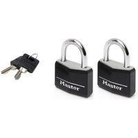 Master Lock 9140EURDBLK Pack of 2 Key Padlocks in Aluminium with Vinyl Cover, Black, 4 x 5.9 x 1.3 cm