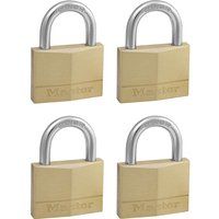 Master Lock 150EURQNOP Pack of 4 Key Padlocks with Brass Body, Gold, 6,8 x 5 x 1,4 cm