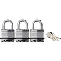 MASTER LOCK Heavy Duty Padlock [Key] [Laminated Steel] [Weatherproof] [Pack of 3] M1EURTRI - Best Used for Storage Units, Sheds, Garages, Fences