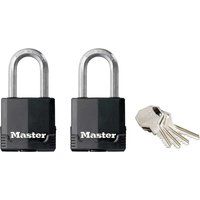 MASTER LOCK Heavy Duty Padlock [Key] [Covered Laminated Steel] [Weatherproof and Rustproof] [Medium Shackle] [Pack of 2] M115EURTLF - Best Used for Storage Units, Sheds, Garages, Fences