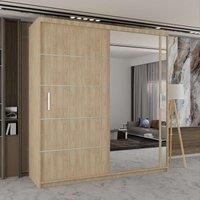 Modern Double Sliding Wardrobe with LED Light W150cm x H217cm x D62cm