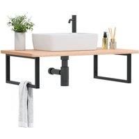 Basin Shelf Wall Mounted Steel and Solid Wood Beech