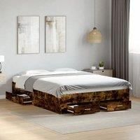 Bed Frame with Drawers without Mattress Smoked Oak 120x190 cm Small Double