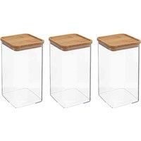 5Five Set 3 Rectanglar 1.5Lt Food Storage Box With Air Tight Sealed Bamboo Lid
